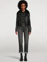 Wildhay Leather Moto Jacket With Shearling Trim