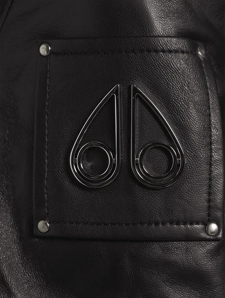 Wildhay Leather Moto Jacket With Shearling Trim