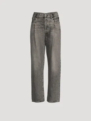 Fold Waistband Tapered Jeans