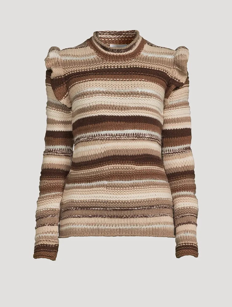 Ruffle-Trimmed Stripe Jacquard Sweater