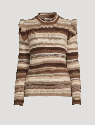Ruffle-Trimmed Stripe Jacquard Sweater