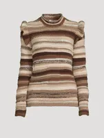 Ruffle-Trimmed Stripe Jacquard Sweater