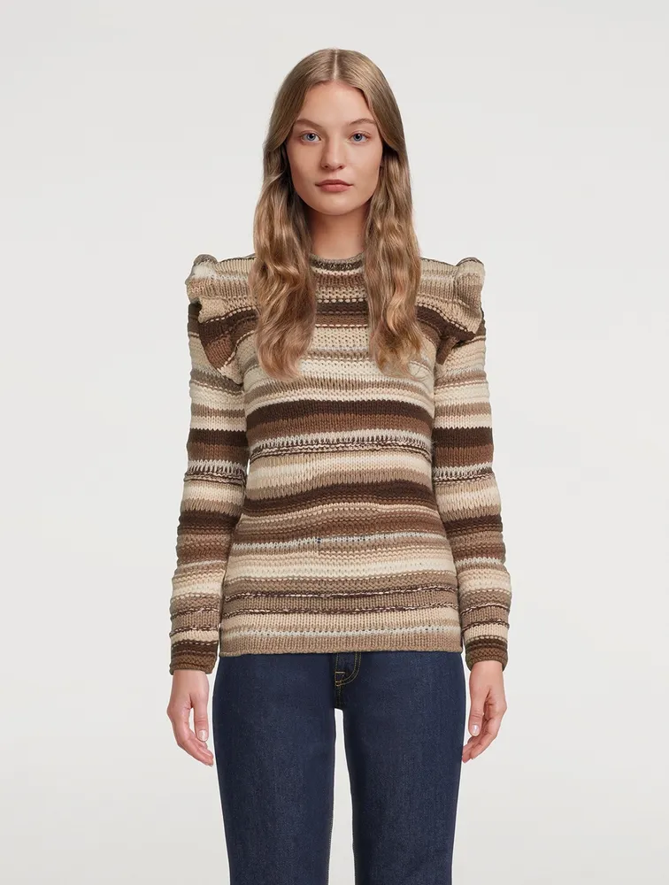 Ruffle-Trimmed Stripe Jacquard Sweater