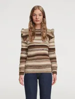 Ruffle-Trimmed Stripe Jacquard Sweater