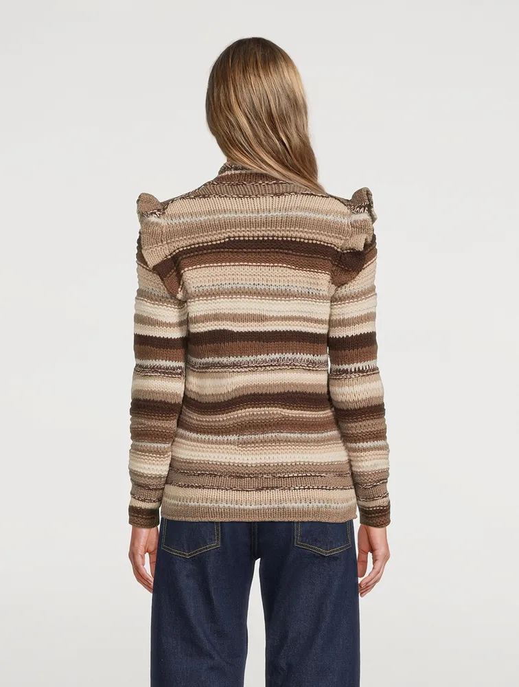 Ruffle-Trimmed Stripe Jacquard Sweater