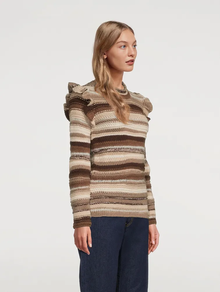 Ruffle-Trimmed Stripe Jacquard Sweater