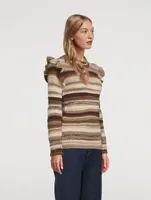 Ruffle-Trimmed Stripe Jacquard Sweater