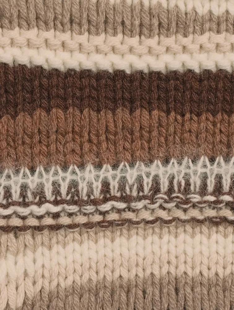 Ruffle-Trimmed Stripe Jacquard Sweater