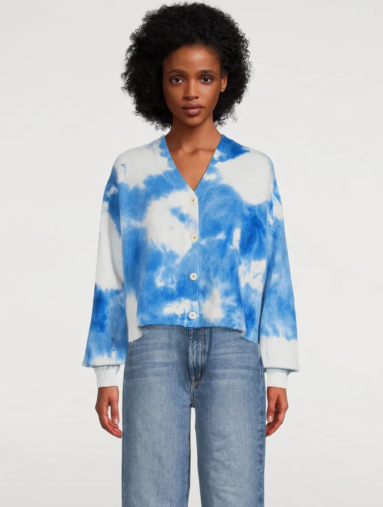 Balloon-Sleeve Cashmere Cardigan In Cloud Print