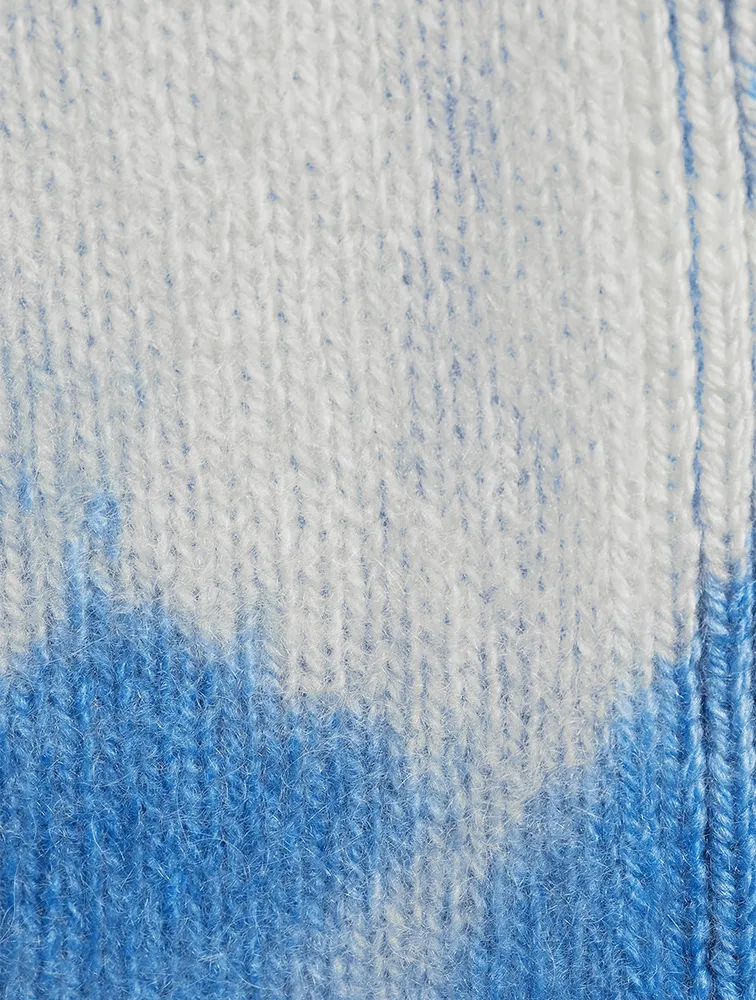 Balloon-Sleeve Cashmere Cardigan In Cloud Print