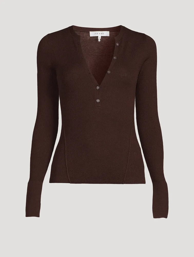 Ribbed Wool And Silk Henley Top