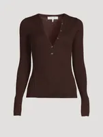 Ribbed Wool And Silk Henley Top