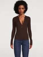 Ribbed Wool And Silk Henley Top
