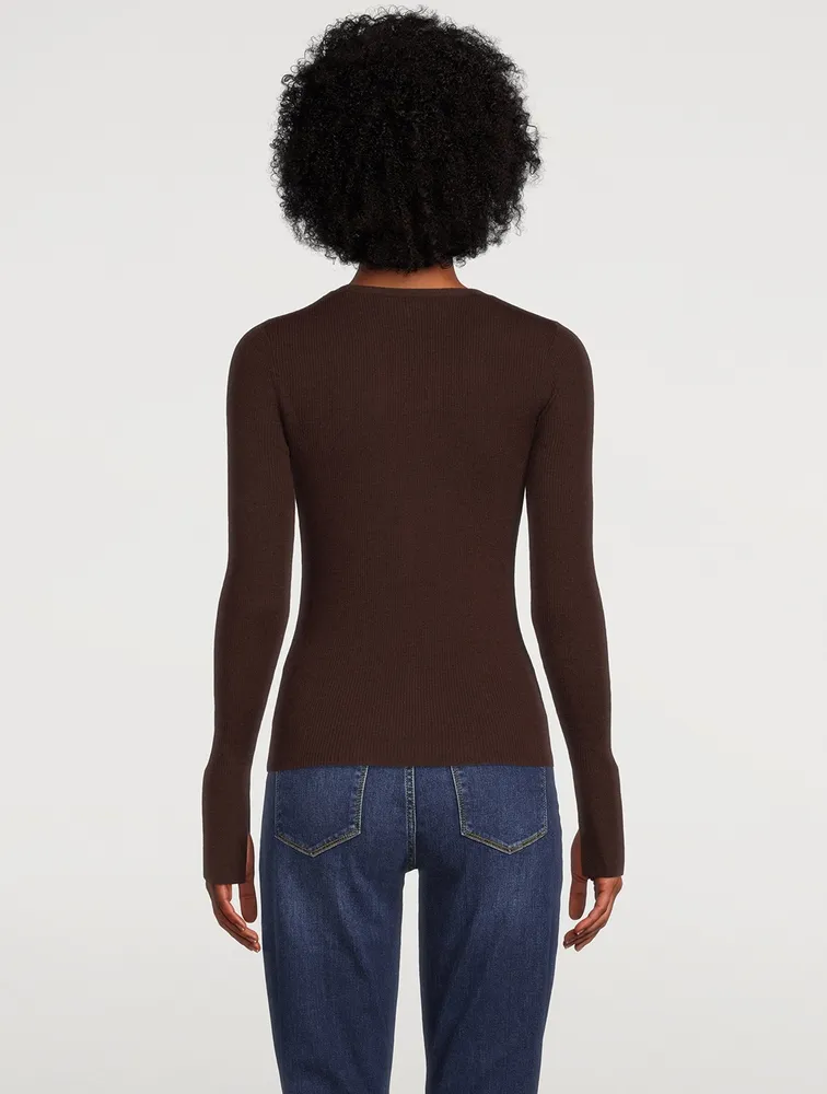 Ribbed Wool And Silk Henley Top