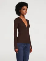 Ribbed Wool And Silk Henley Top