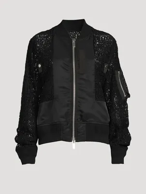 Message Embroidered Lace Bomber Jacket