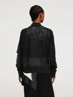 Message Embroidered Lace Bomber Jacket