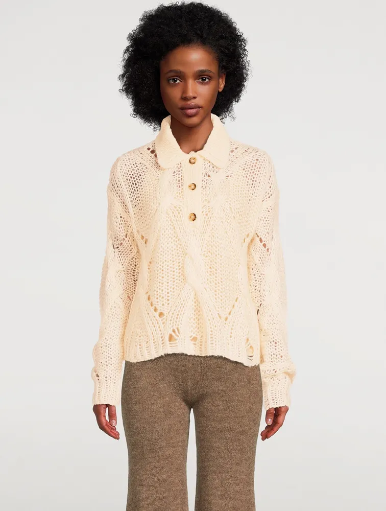 Cable-Knit Polo Sweater