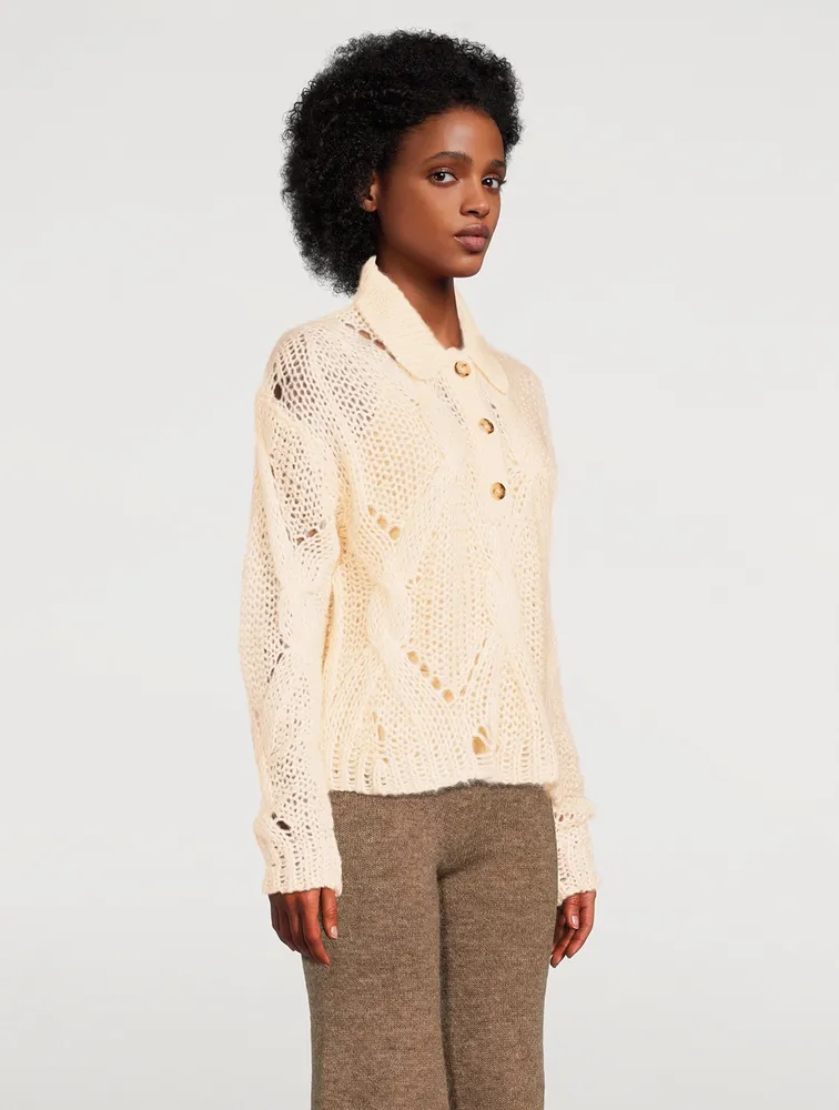 Cable-Knit Polo Sweater