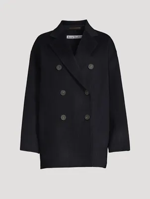 Wool Double-Breasted Coat Pinstripe Print