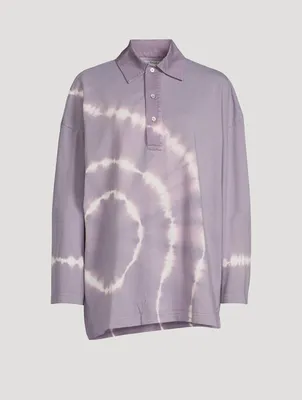 Long-Sleeve Polo Shirt Tie-Dye Print