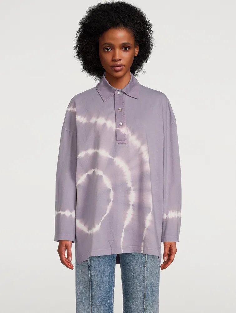 Long-Sleeve Polo Shirt Tie-Dye Print