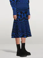 Geometric Virgin Wool Knit Midi Skirt