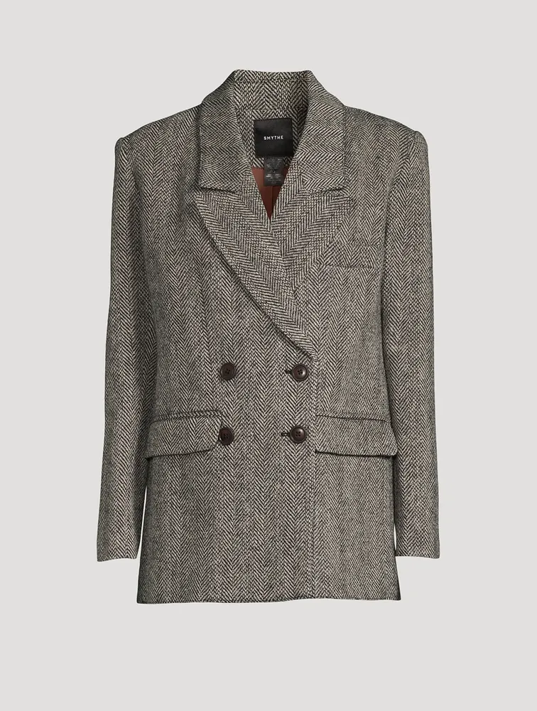 Oversized Double-Breasted Wool Blazer Herringbone