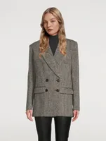 Oversized Double-Breasted Wool Blazer Herringbone