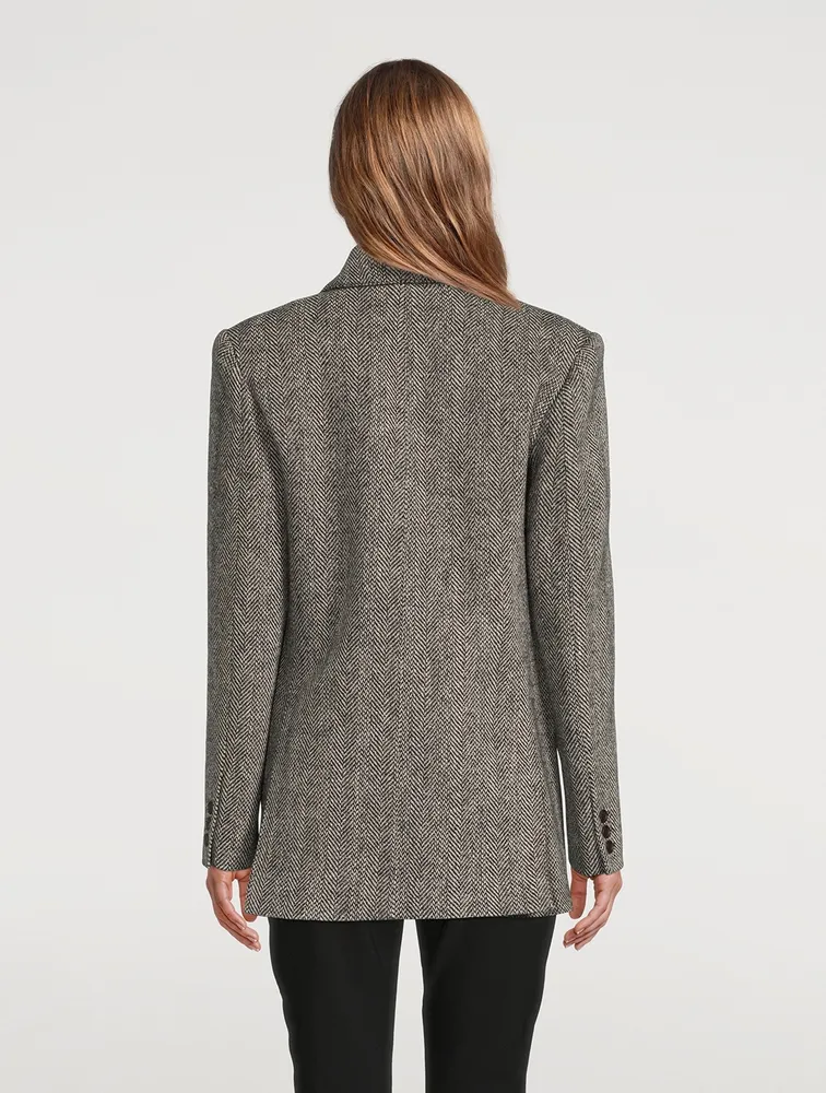 Oversized Double-Breasted Wool Blazer Herringbone