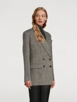 Oversized Double-Breasted Wool Blazer Herringbone