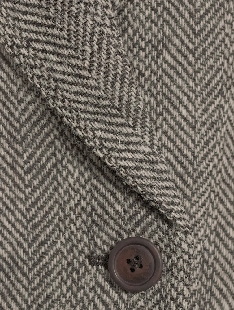 Oversized Double-Breasted Wool Blazer Herringbone