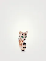 Fuzzy The Leopard Cat Rose Gold Ring With Emeralds and Diamonds
