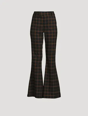 Bootcut Trousers Plaid Print