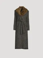 Belt Coat With Detachable Faux Fur Collar