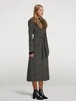 Belt Coat With Detachable Faux Fur Collar