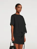 Wool-Blend Suiting Mix Short-Sleeve Top