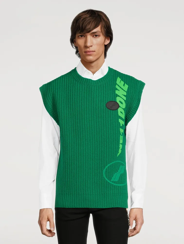 Wool-Blend Square Knit Vest With Logo