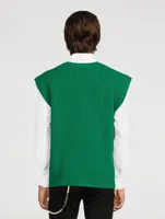 Wool-Blend Square Knit Vest With Logo