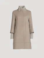 Wool Coat With Knitted Neck & Sleeves