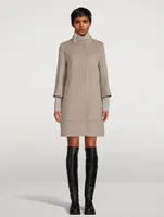 Wool Coat With Knitted Neck & Sleeves