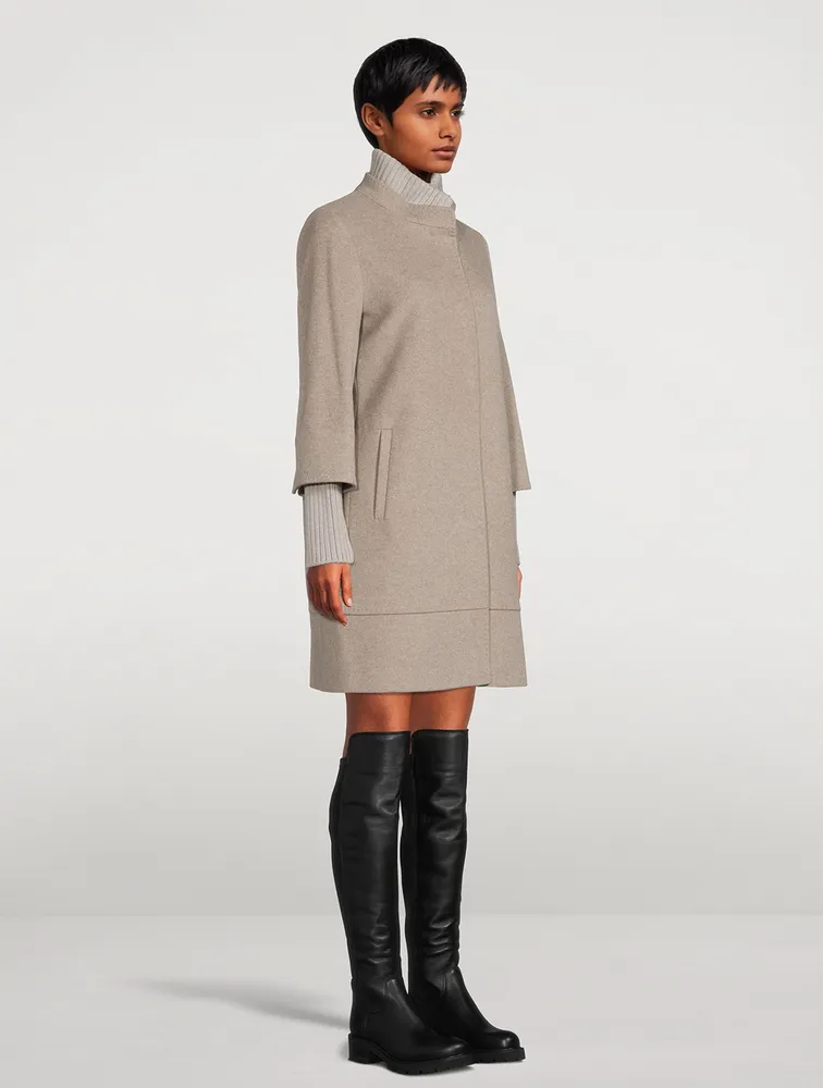 Wool Coat With Knitted Neck & Sleeves