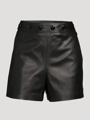 Button-Trimmed Leather Shorts