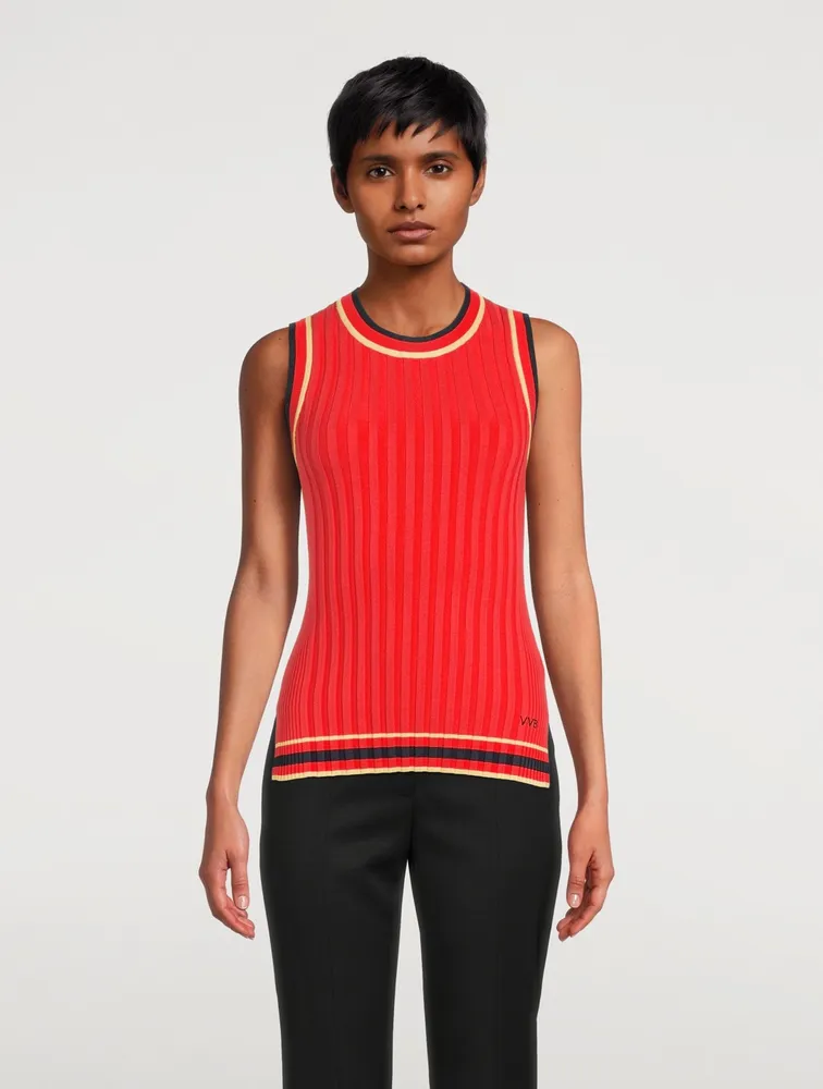 Sleeveless Ribbed Knit Sweater