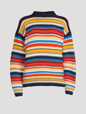 Cotton Crochet Sweater Striped Print