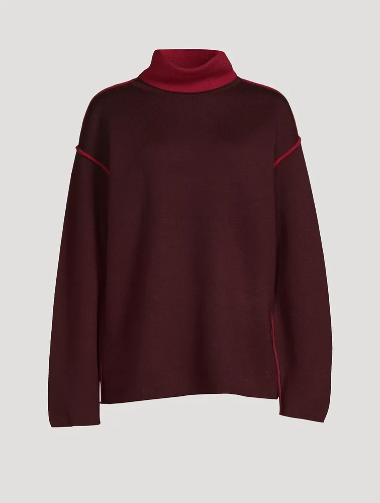 Merino Wool Turtleneck Sweater With Piping