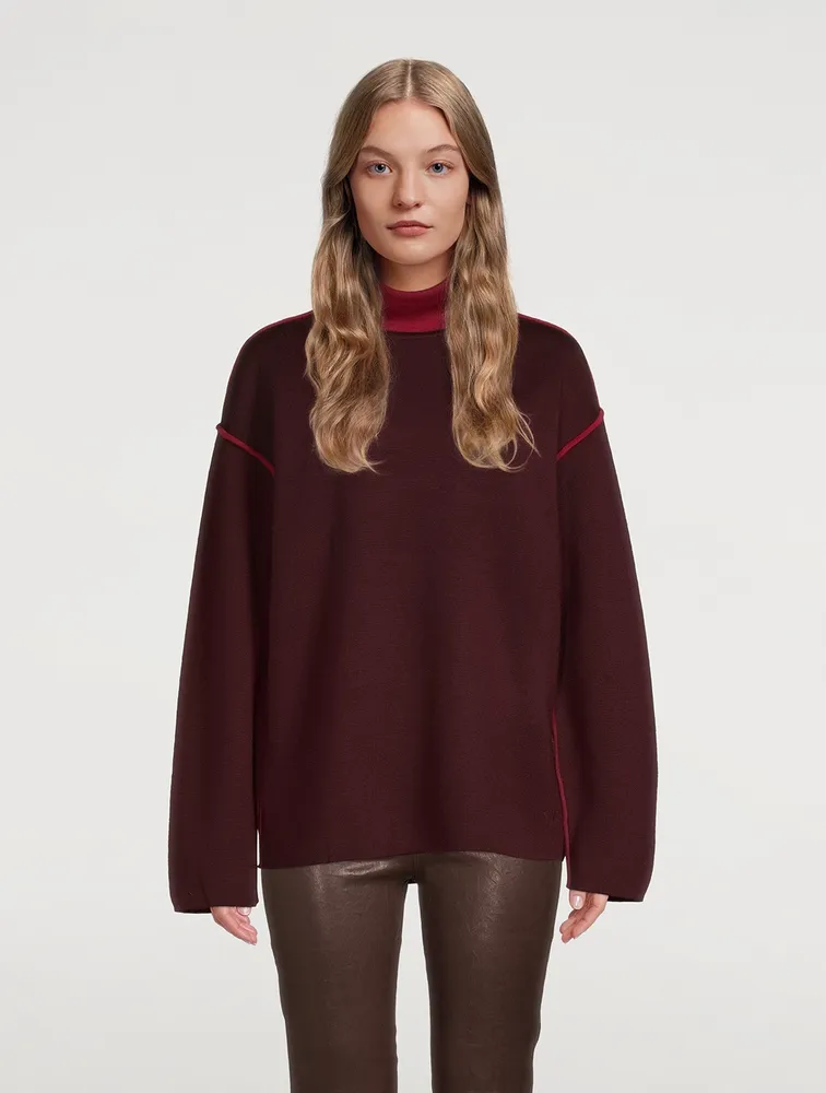 Merino Wool Turtleneck Sweater With Piping