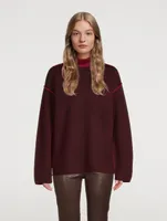 Merino Wool Turtleneck Sweater With Piping