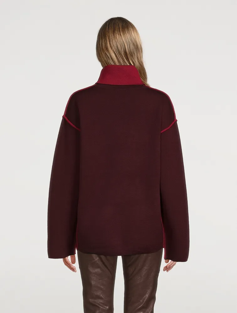 Merino Wool Turtleneck Sweater With Piping
