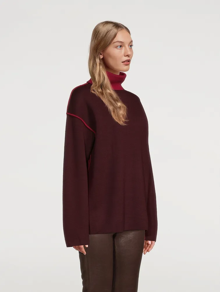 Merino Wool Turtleneck Sweater With Piping